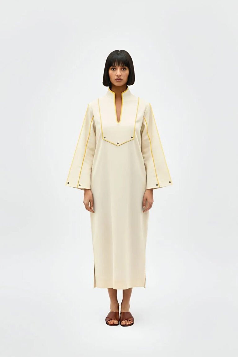 Ivory-Mango Collared Stripe Dress