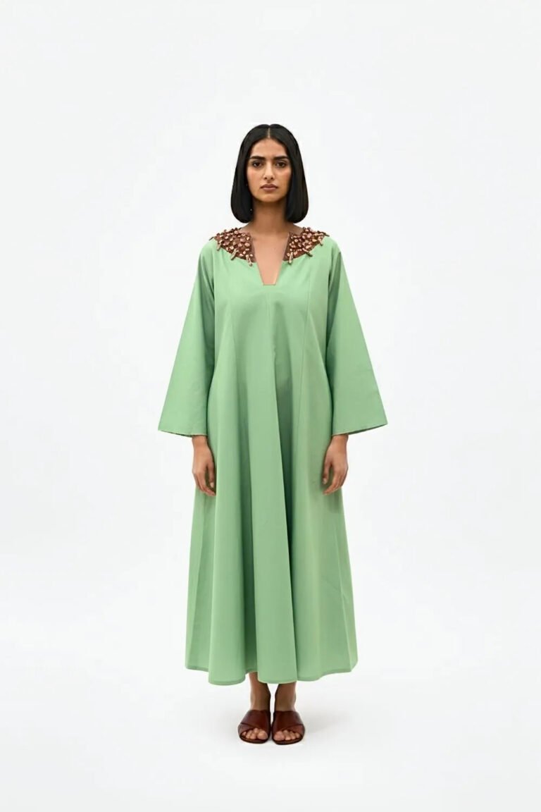 Asparagus Beaded Collar Maxi Dress