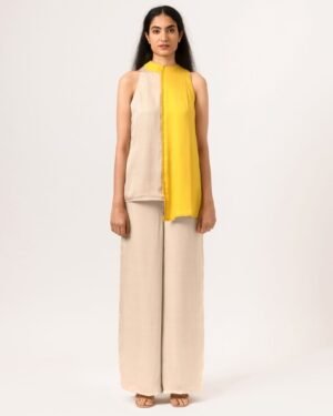 EcruYellowHalterNeckBlouse