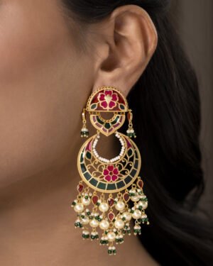 Feroza Chandbali Multi Color 925 Silver Earrings 1
