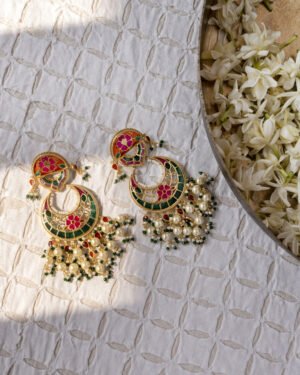 Feroza Chandbali Multi Color 925 Silver Earrings 3