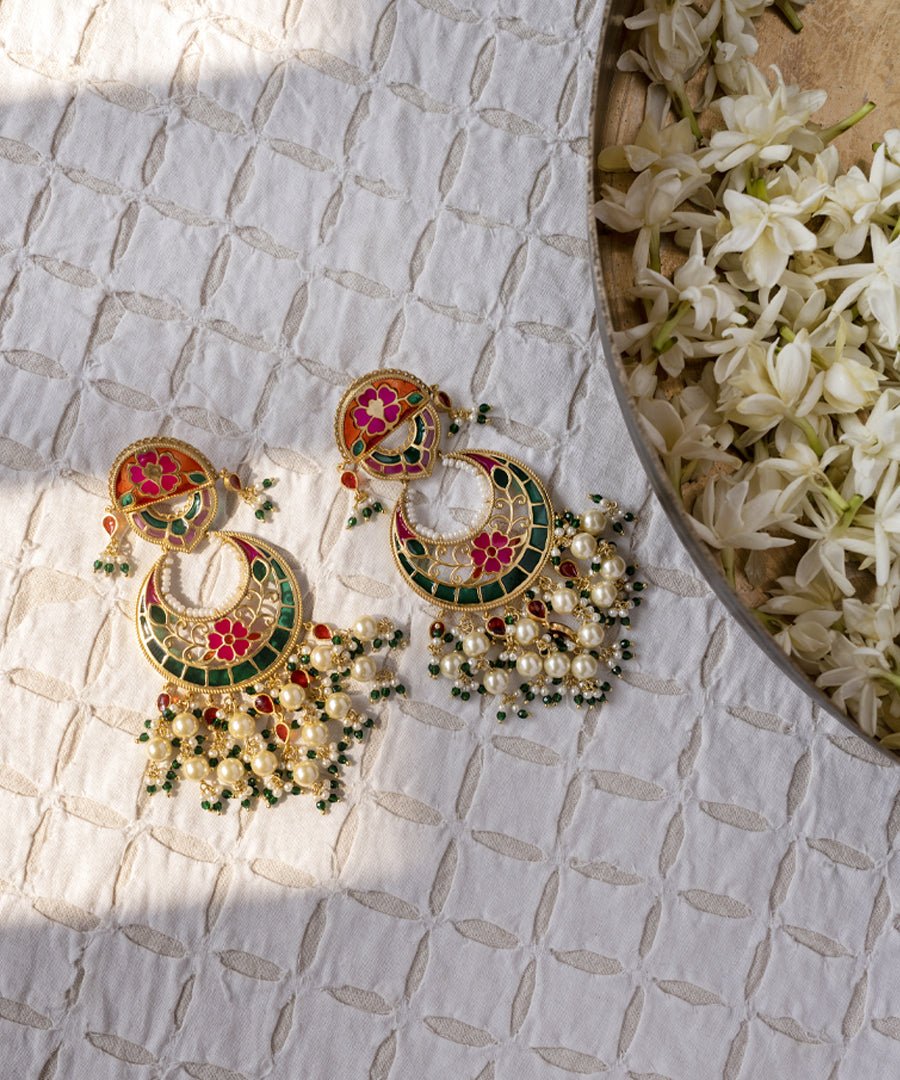 Feroza Chandbali Multi Color 925 Silver Earrings 3