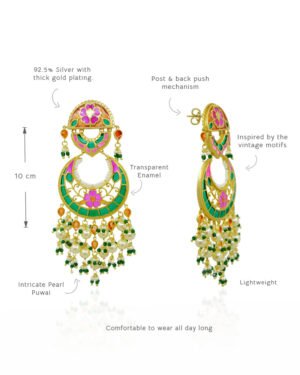 Feroza Chandbali Multi Color 925 Silver Earrings 4.2
