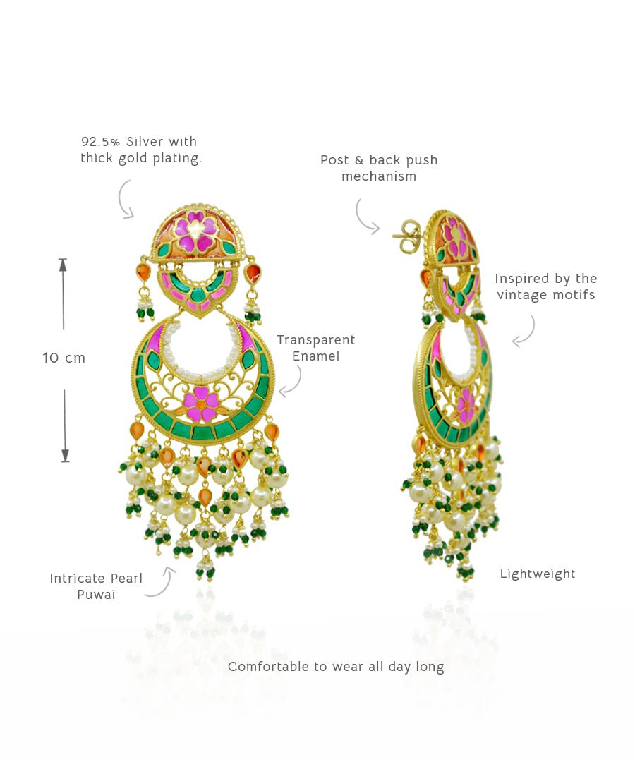 Feroza Chandbali Multi Color 925 Silver Earrings 4.2