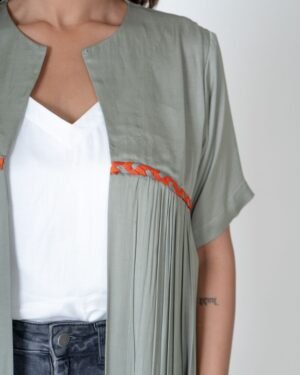 Green OrangeBraidedGatherLongCape 3