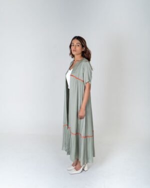 Green OrangeBraidedGatherLongCape 4