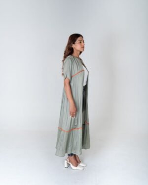 Green OrangeBraidedGatherLongCape 6