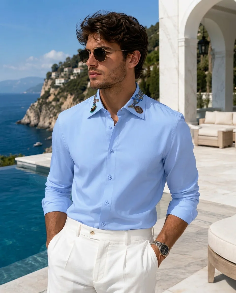 Men's Sky Blue Collar Shirt