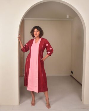 Maroon applique dress3