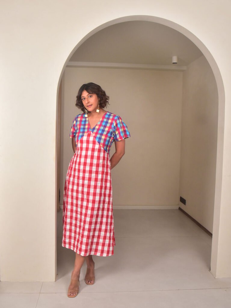 Cherry Handloom Cotton Long Dress