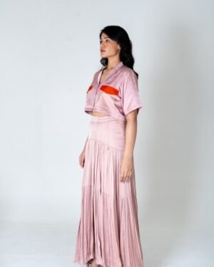 Pink OrangeColor BlockedMaxiSkirtSet 3
