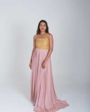 Pink YellowBraidedBustierGatherGown 2