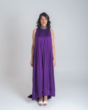 Purple GreenBraidedHalterNeckGatherGown 2