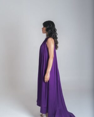 Purple GreenBraidedHalterNeckGatherGown 3