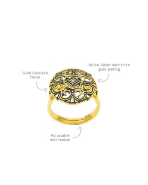 Silver Gold Oxidised Goldplated Adjustable Ring Thar 3