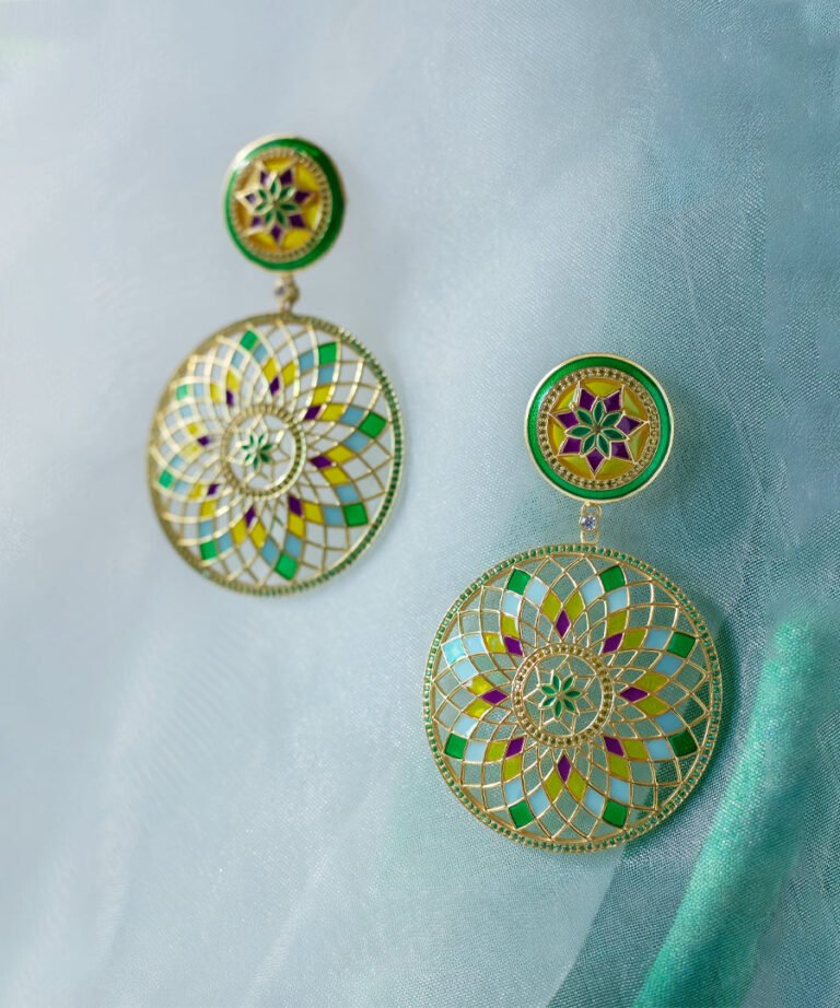 Ruya Long Earrings Green Golden