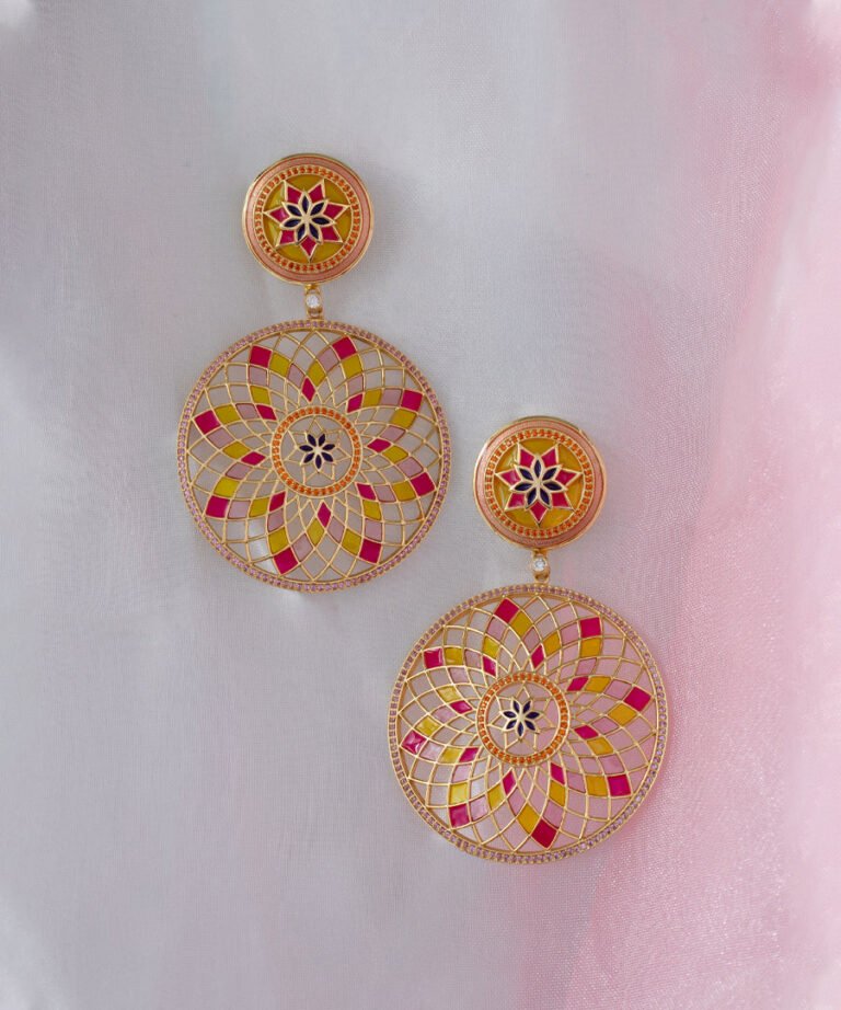 Ruya Long Earrings Pink Golden