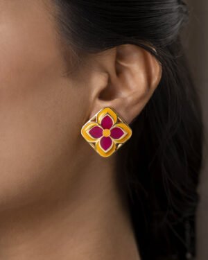 Silver Goldplated Chameli Stud Earrings Pink Aks 2