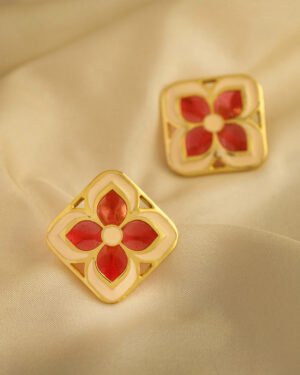 Silver Goldplated Chameli Stud Earrings Red Aks 1