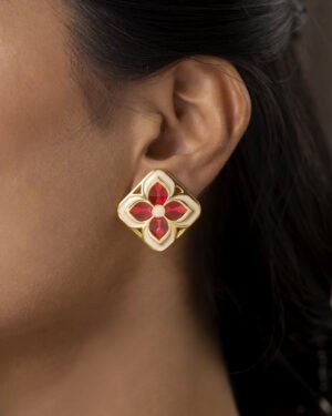 Silver Goldplated Chameli Stud Earrings Red Aks 2