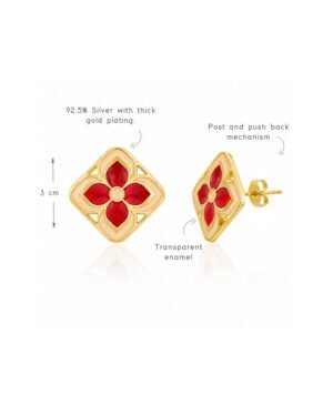 Silver Goldplated Chameli Stud Earrings Red Aks 3
