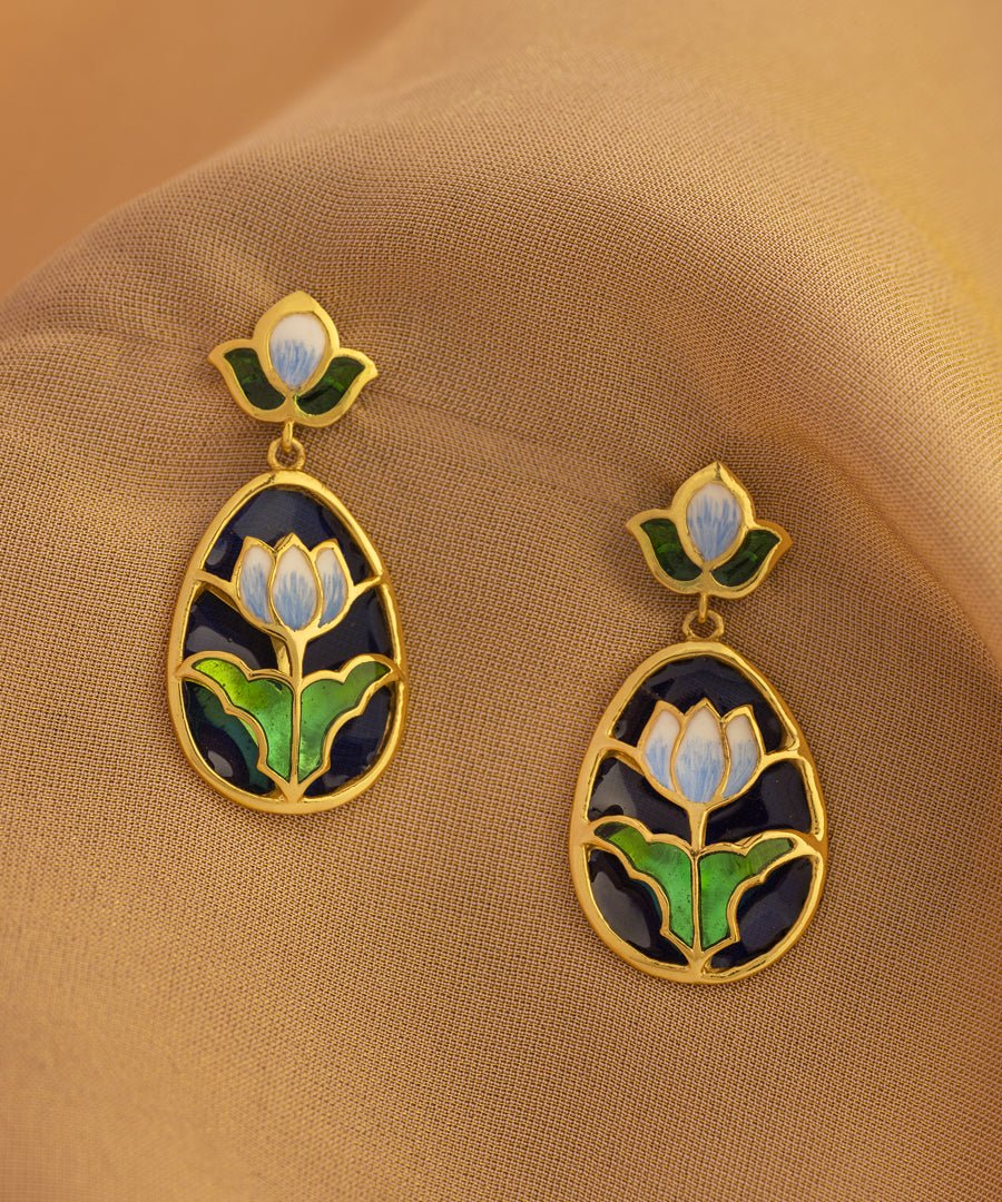 Padma Lotus Drop Earrings Blue