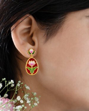 Silver Goldplated Jalaj Lotus Earrings Red Aks 4