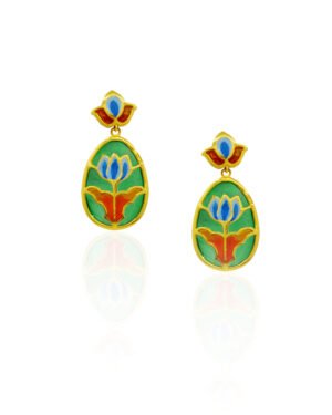 Silver Goldplated Lotus Earrings Green Aks 1
