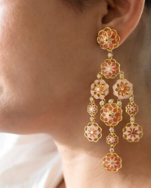Silver Goldplated Phool Big Earring Feroza Pink Gul 1.2