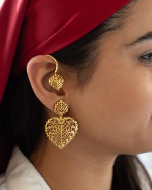 Silver Goldplated Rakaan Heart Big Earcuff Dangle Earrings 1