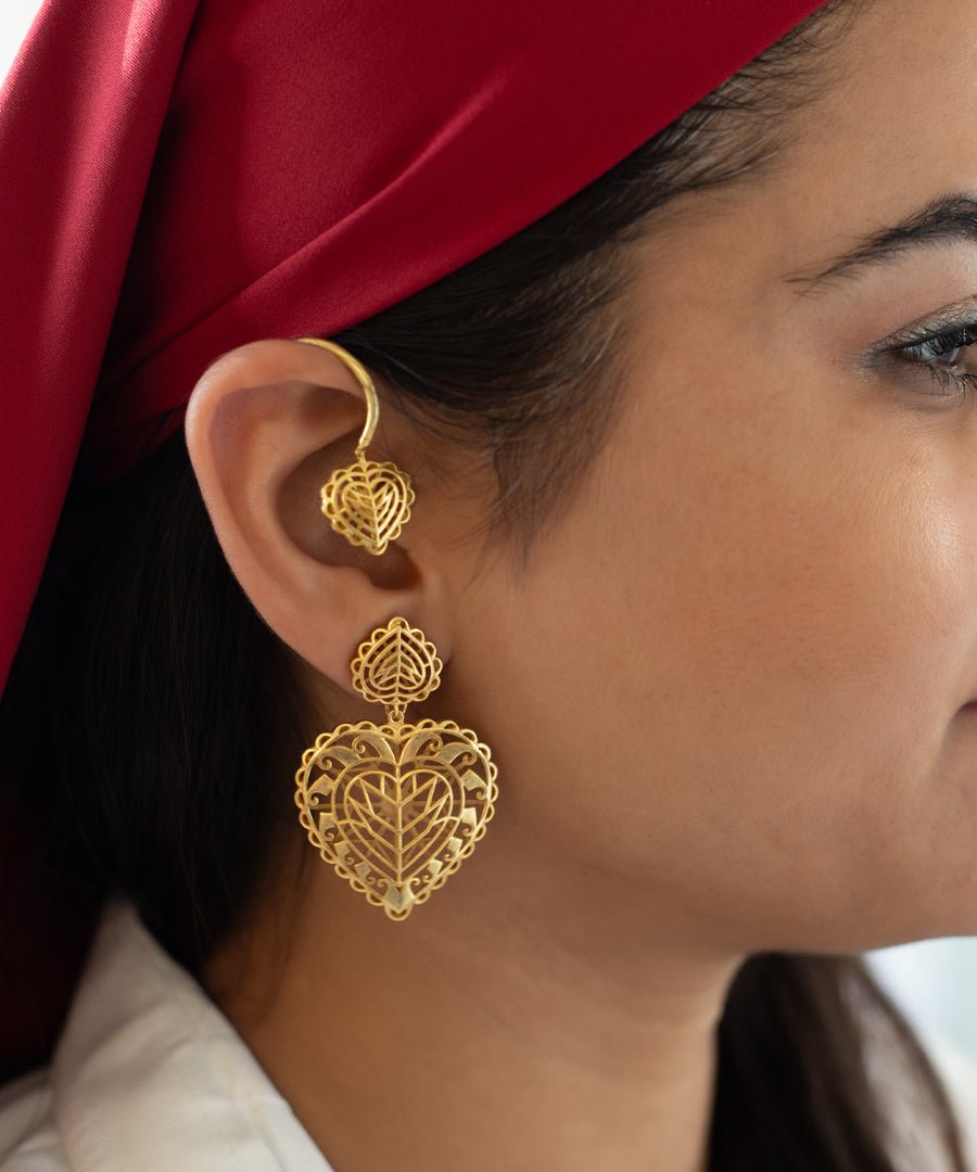 Rakaan Heart Drop Cuff Earrings