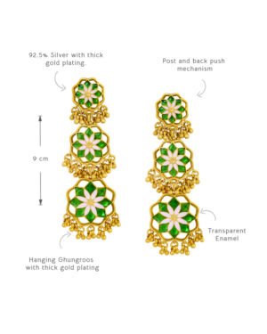 Silver Goldplated Shigoofa Long Earring Green Gul 2.2
