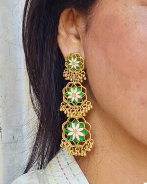 Silver Goldplated Shigoofa Long Earring Green Gul 2.3