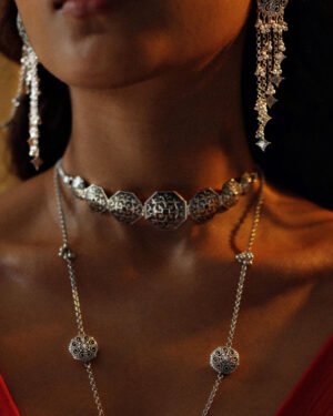 Silver Oxidised Choker Necklace Goonj 5