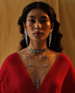 Silver Oxidised Choker Necklace Goonj 6