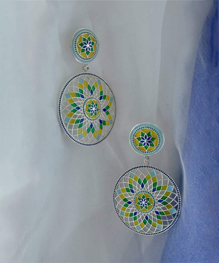 Ruya Long Earrings Blue Silver