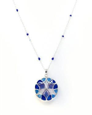 Silver Tarnishfree Long Pendant Blue Kaleidoscope 1