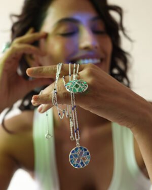 Silver Tarnishfree Long Pendant Blue Kaleidoscope 3