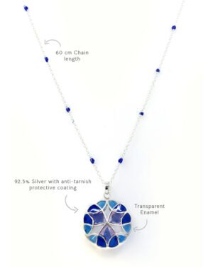 Silver Tarnishfree Long Pendant Blue Kaleidoscope 4