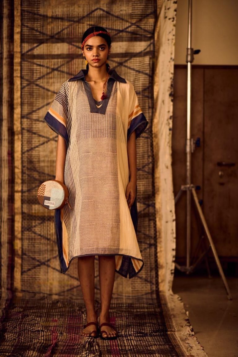 Denim Collar Kaftan With Slip