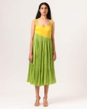 Yellow GreenAsymmetricalGatherDress