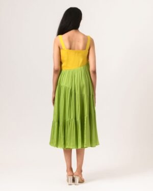 Yellow GreenAsymmetricalGatherDress 2