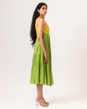 Yellow GreenAsymmetricalGatherDress 3