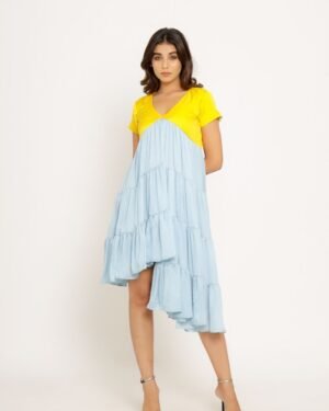 Yellow IceBlueAsymmetricalDress 2