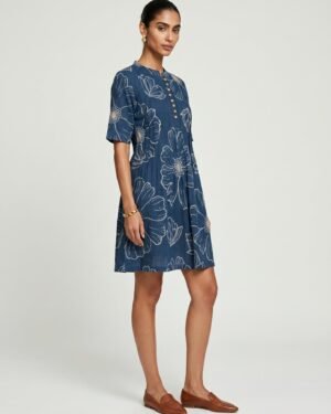 29 ivy Blue Cotton Dress with Sleeves 1