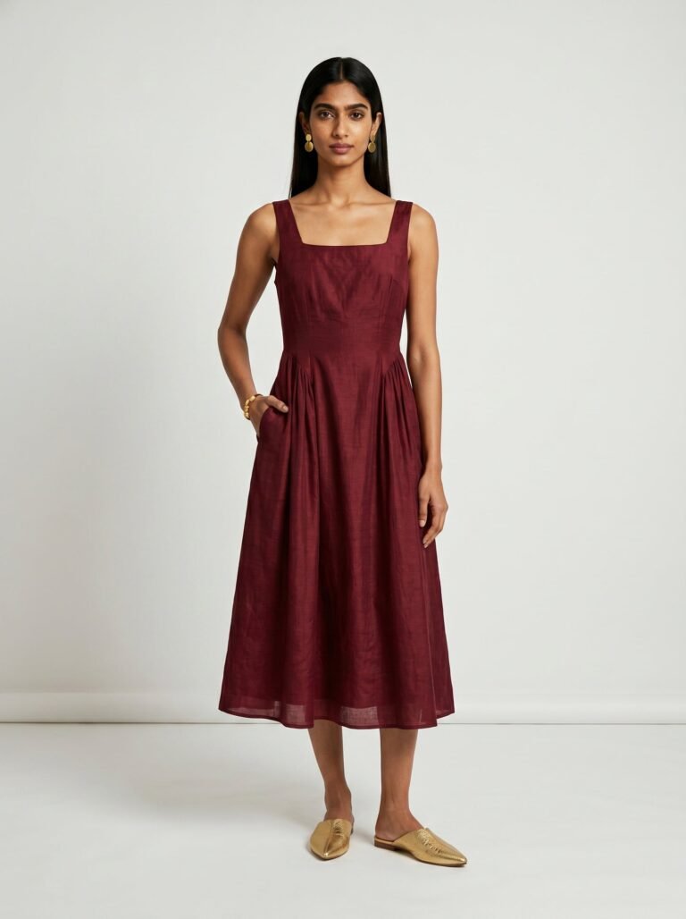 Zoe Sleeveless Red Chanderi Dress
