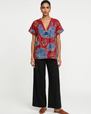 45 Lin Red Floral Modal Top 1