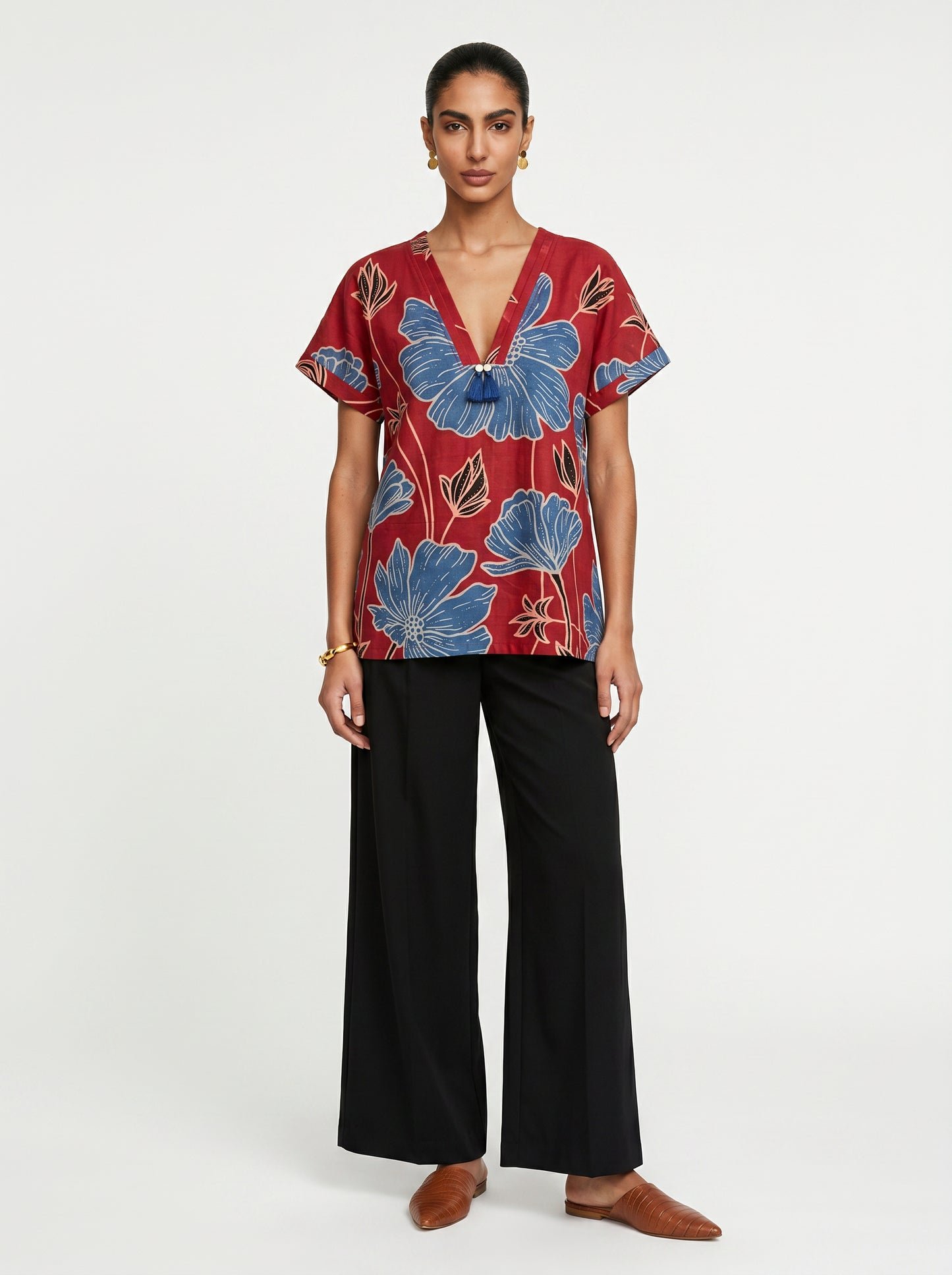 Lin Red Floral Modal Top