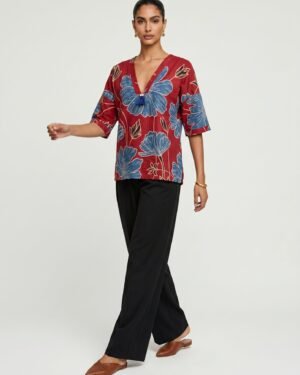 45 Lin Red Floral Modal Top 2