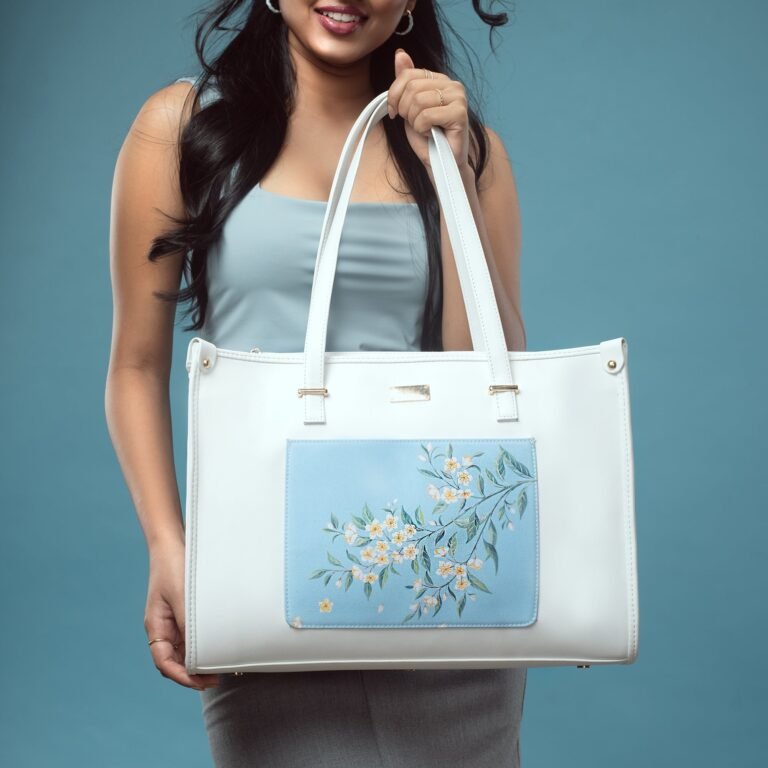 Periwinkle Blue and White Box Tote